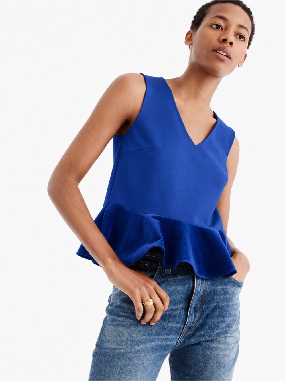 NWT J.Crew Velvet Royal Blue Peplum Blouse